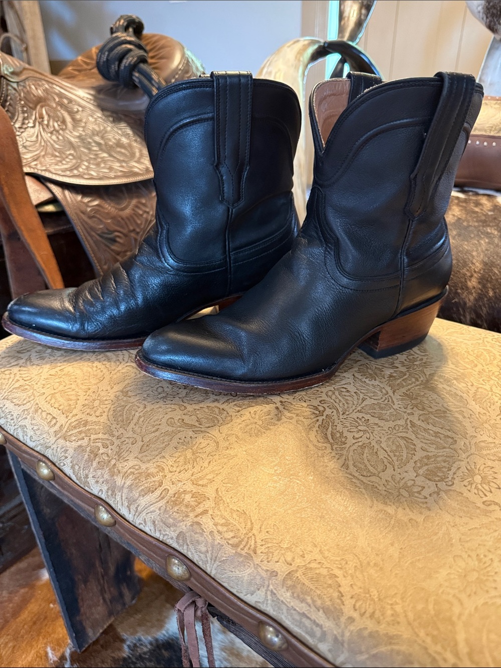 Tecovas Black Leather Short Cowboy Boots